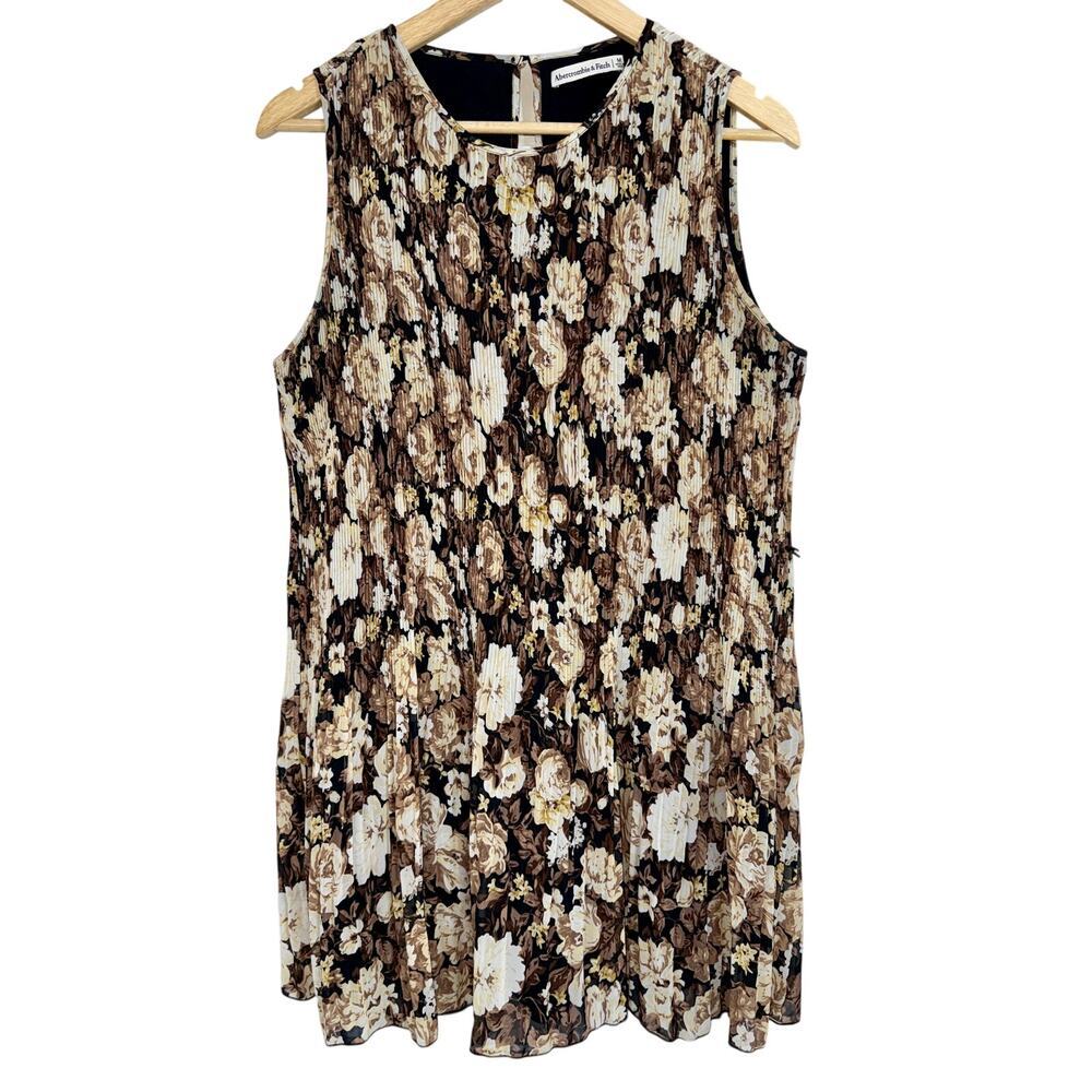 Abercrombie & Fitch Black Brown Cream Floral Pleated Sleeveless Dress Size M